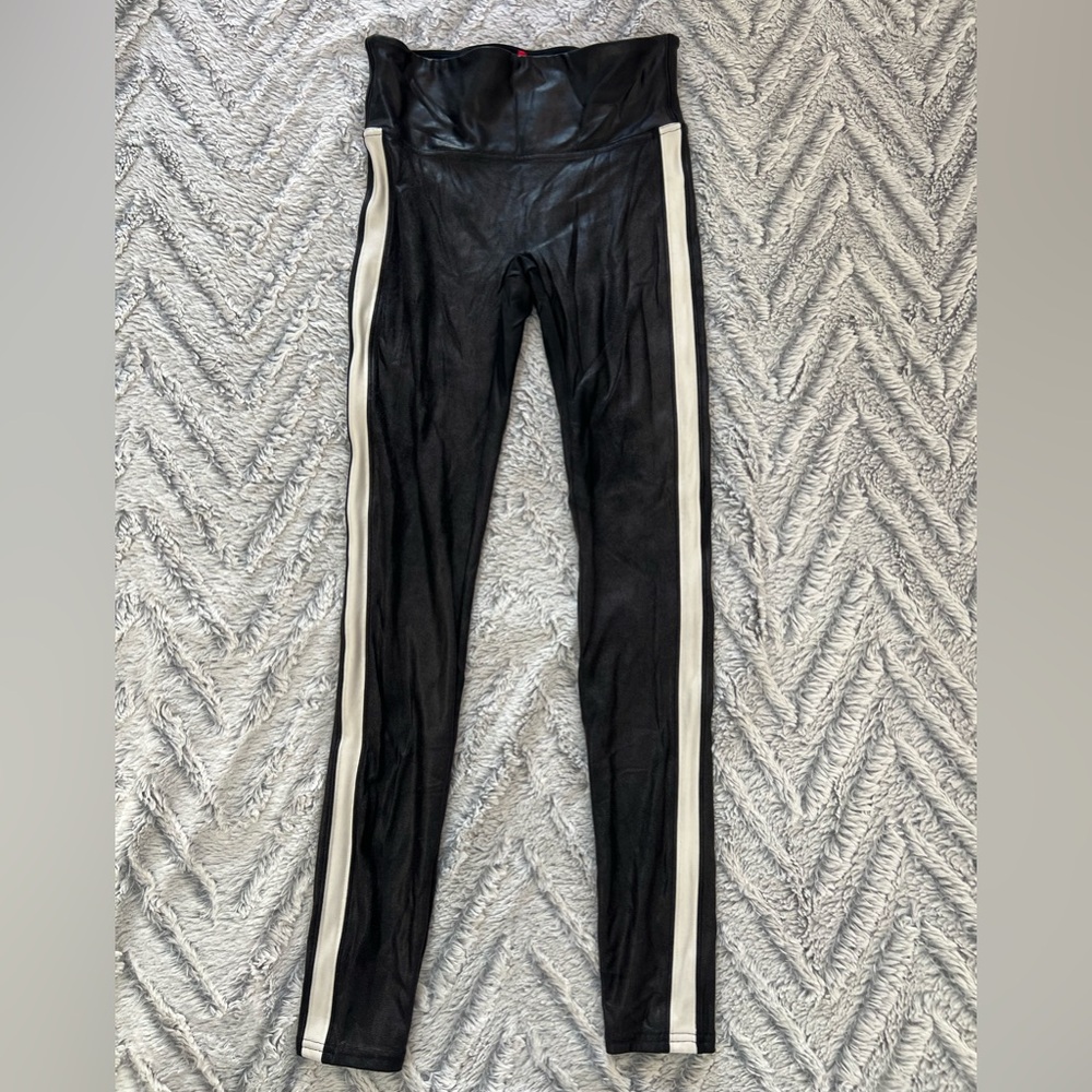 Spanx Faux Leather White Stripe Legging Size Small